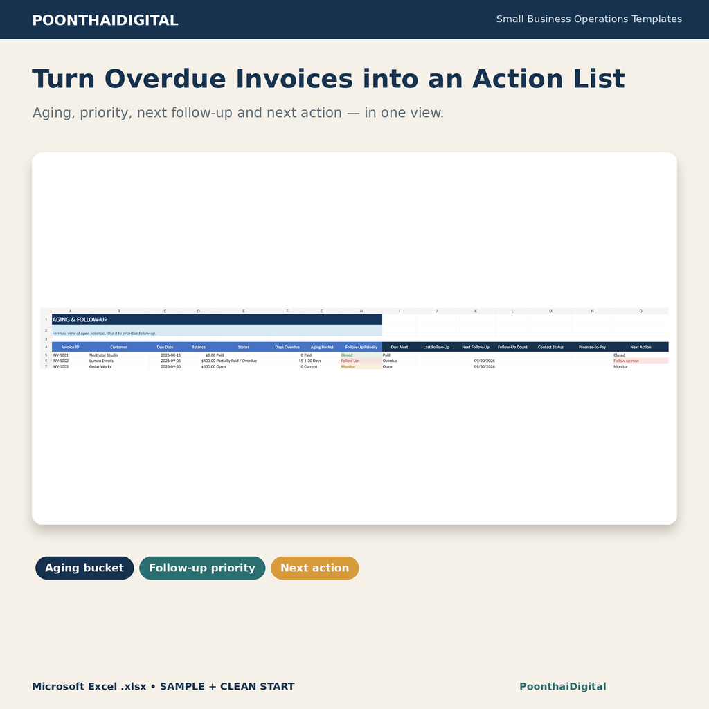 Accounts receivable aging and follow-up tracker preview
